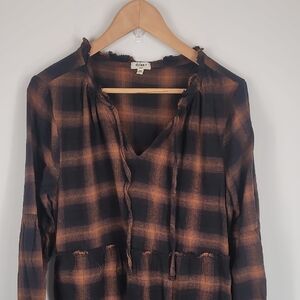 Dylan Billie Oversized Black and Brown Textured Fabric Plaid Dress